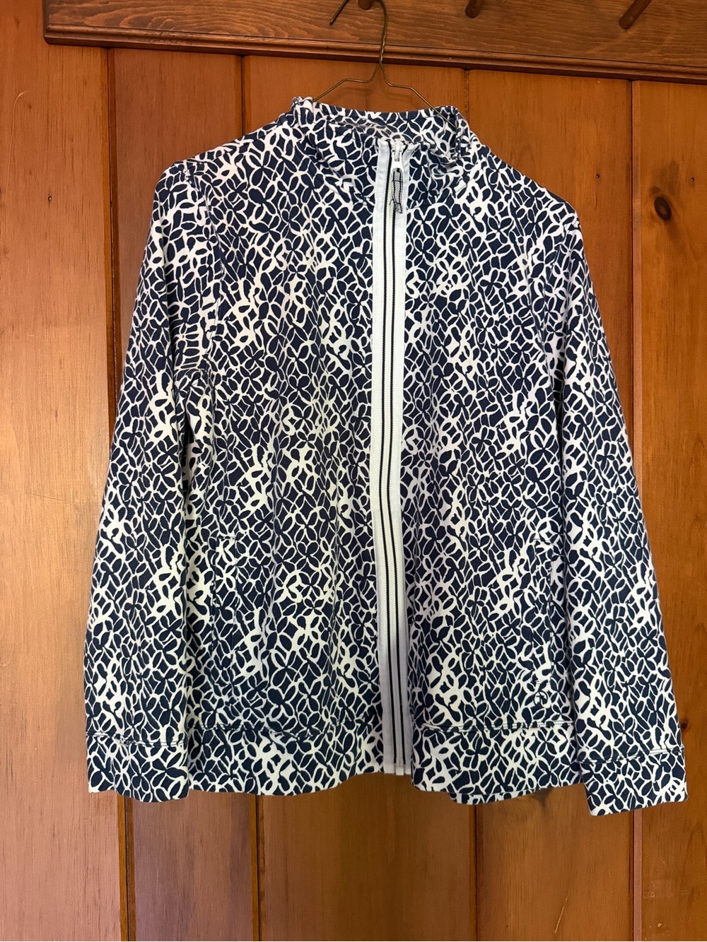 Talbots Navy and White Patterned Zip-Front Jacket/Sweater